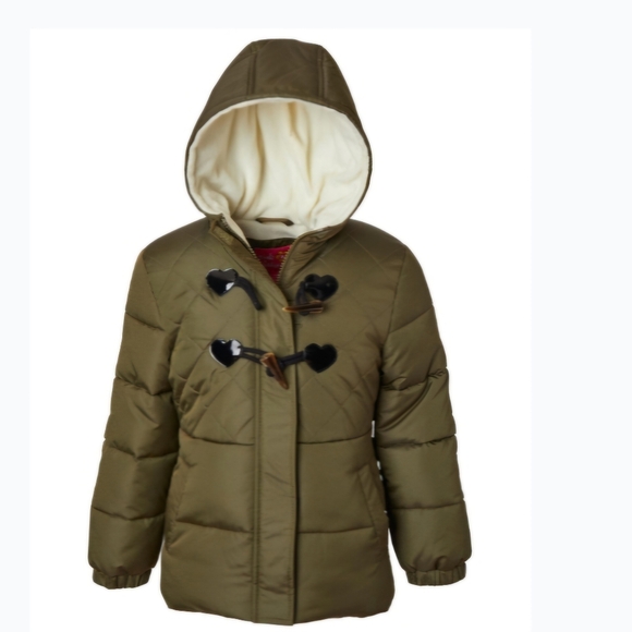 NEW,Ixtreme Big Girls Quilt PufferJacket with Fleece Hood -Olive - Picture 1 of 4